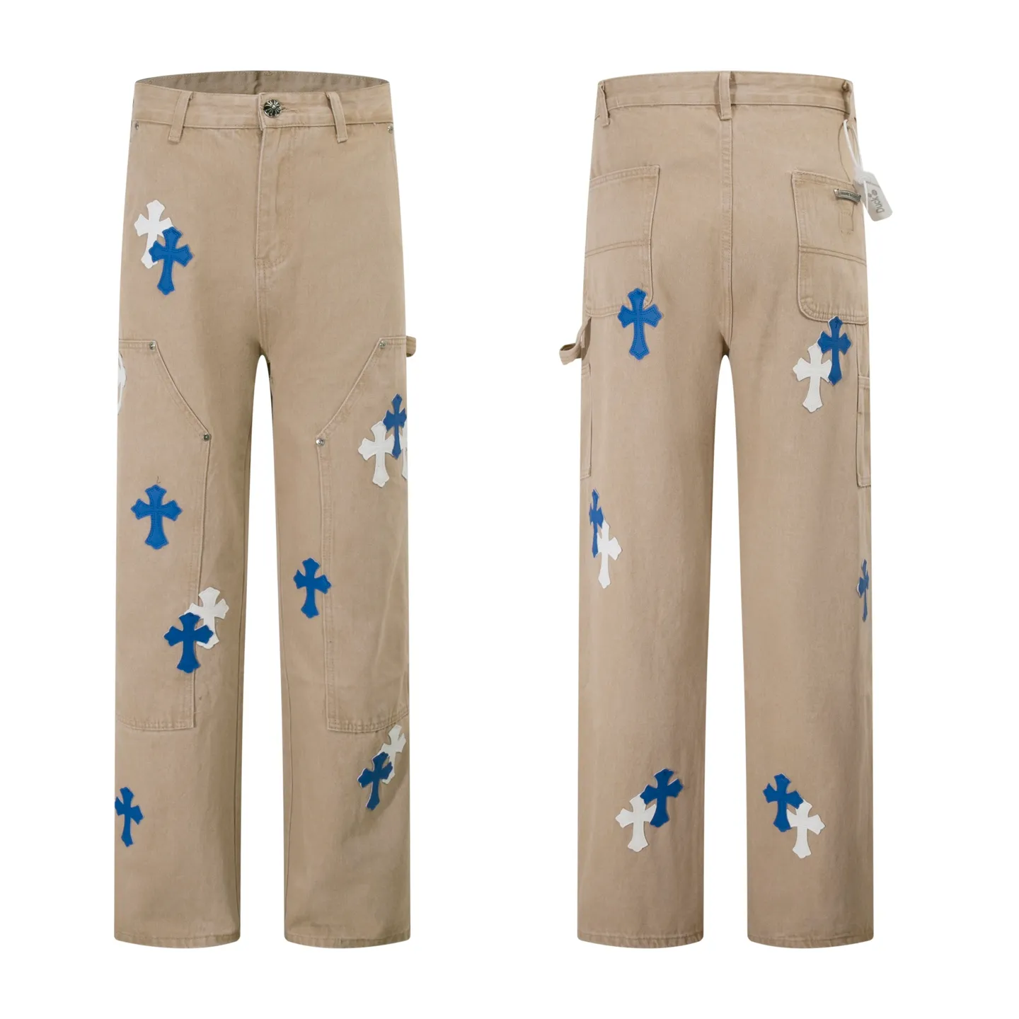 P280 Style No.: H903 Croxin & 𝐂𝐡𝐫𝐨𝐦𝐞 𝐇𝐞𝐚𝐫𝐭 ss25 white and blue patchwork leather workwear imitation wood jeans. Styles with different washed textures are very friendly to people with thin legs. The slightly flared version perfectly modifies the leg shape. The timeless and moderate length makes it easy to match and match. It is the basis for various styles and is a must-have in your wardrobe! The fabric is stiff but also makes the upper body soft without losing texture. The washing process is even more perfect. It is a must-have item for everyone! ! ! Washed wheat, hang tag, pants label, three labels complete Color: khaki Size: 30-32-34-36